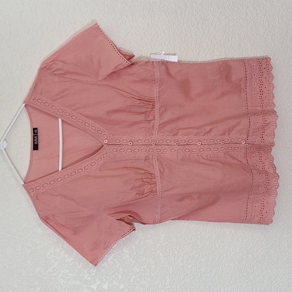NWT a.n.a. beautiful cotton blouse with lace, L
